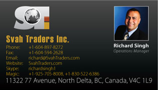 Svah Traders Inc. business card design